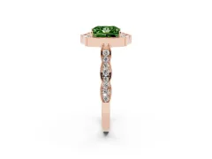 Fancy Green Princess Cut Diamond Halo Engagement Ring Set in Rose gold with Milgrain Band and Prong Setting