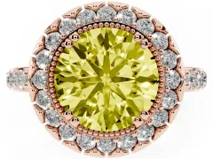 Fancy Yellow Round Cut Diamond Halo Ring Set in Rose gold with Pavé Shank and Prong Setting