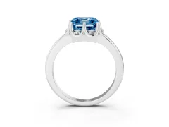 Fancy Blue Asscher Cut Diamond Round Cluster Halo Ring Set in White gold with Solitaire Band and Prong Setting