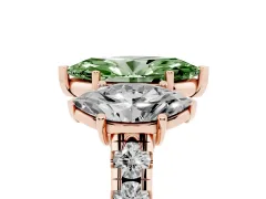 Fancy Green Marquise Cut Diamond Three-Stone Ring Set in Rose gold with Pavé Band
