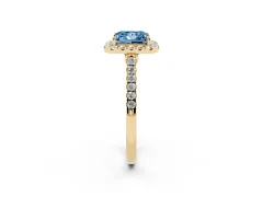 Fancy Blue Princess Cut Diamond Halo Pavé Engagement Ring Set in Yellow gold with Prong Setting