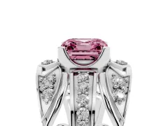 Fancy Pink Asscher Cut Diamond Art Deco Ring Set in White gold with Pavé Split Shank