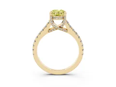 Fancy Yellow Oval Cut Diamond Solitaire Ring Set in Yellow gold with Brilliant Pavé Band and Prong Setting
