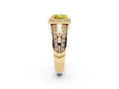 Fancy Yellow Asscher Cut Diamond Halo Ring Set in Yellow gold with Double Pavé Split Shank
