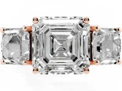 Asscher Cut Diamond Three-Stone Ring Set in Rose gold with Pavé Band