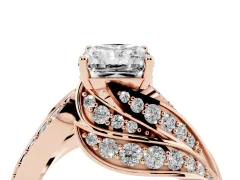 Radiant Cut Diamond Solitaire Ring Set in Rose gold with Layered Twist Pavé Band