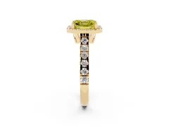 Fancy Yellow Asscher Cut Diamond Halo Engagement Ring Set in Yellow gold with Pavé Band and Prong-Set Center
