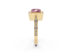 Fancy Pink Princess Cut Diamond Halo Engagement Ring Set in Yellow gold with Accent Split Shank Band