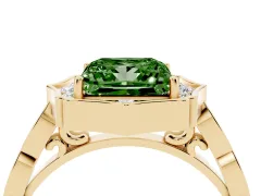 Fancy Green Princess Cut Diamond Halo Engagement Ring Set in Yellow gold with Milgrain Band and Prong Setting