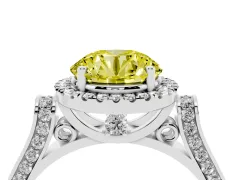 Fancy Yellow Round Cut Diamond Halo Ring Set in Silver with Pavé-Lined Split Shank Band
