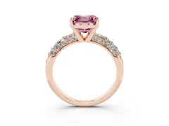 Fancy Pink Asscher Cut Diamond Pavé Band Solitaire Ring Set in Rose gold with Close-Set Accent Stones and Prong Setting