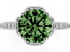 Fancy Green Round Cut Diamond Halo Ring Set in Platinum with Channel Set Band and Prong Setting