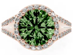 Fancy Green Round Cut Diamond Halo Split Shank Ring Set in Rose gold with Accent Stones and Prong Setting