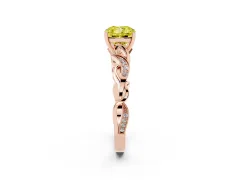 Fancy Yellow Cushion Cut Diamond Vine Band Solitaire Ring Set in Rose gold with Milgrain Prong Setting