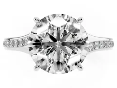 Round Cut Diamond Solitaire Ring Set in White gold with Pavé Accent Band and Classic Prong Setting