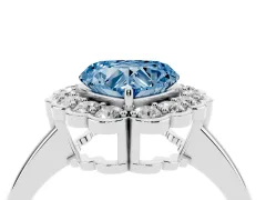 Fancy Blue Heart Cut Diamond Halo Cluster Engagement Ring Set in Silver with Solitaire Band and Prong Setting