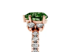 Fancy Green Heart Cut Diamond Three-Stone Pavé Ring Set in Rose gold with Prong Setting