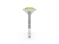 Fancy Yellow Radiant Cut Diamond Halo Milgrain Pavé Band Ring Set in Silver with Prong Setting