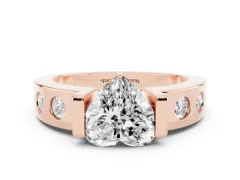 Heart Cut Diamond Channel-Set Band Ring Set in Rose gold with Bezel Prong Setting