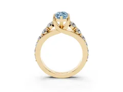 Fancy Blue Marquise Cut Diamond Pavé Engagement Ring Set in Yellow gold with Prong Setting