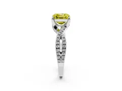 Fancy Yellow Asscher Cut Diamond Twist Pavé Solitaire Engagement Ring Set in White gold with Prong Setting