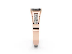 Fancy Black Emerald Cut Diamond Solitaire Ring Set in Rose gold with Channel-Set Accent Stones and Prong Setting