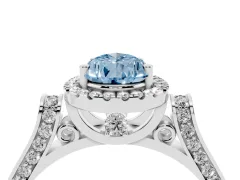 Fancy Blue Pear Cut Diamond Halo Ring Set in White gold with Pavé-Lined Split Shank Band