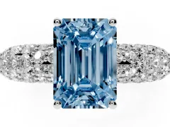 Fancy Blue Emerald Cut Diamond Pavé Band Solitaire Ring Set in Silver with Close-Set Accent Stones and Prong Setting