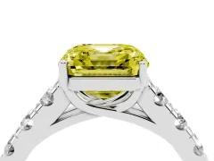 Fancy Yellow Asscher Cut Diamond Solitaire Ring Set in Silver with Cut-Down Micro Pavé Band and Prong Setting