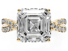 Asscher Cut Diamond Twist Pavé Solitaire Engagement Ring Set in Yellow gold with Prong Setting