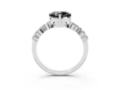 Fancy Black Heart Cut Diamond Ring Set in White gold with Scattered Round Accents