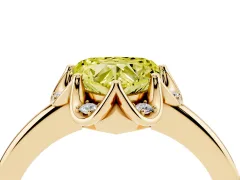 Fancy Yellow Heart Cut Diamond Round Cluster Halo Ring Set in Yellow gold with Solitaire Band and Prong Setting