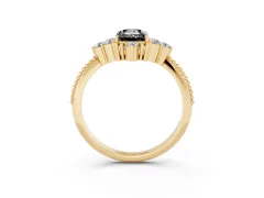 Fancy Black Emerald Cut Diamond Cluster Ring Set in Yellow gold with Beaded Band