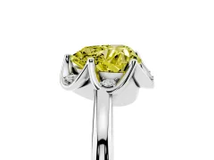 Fancy Yellow Heart Cut Diamond Round Cluster Halo Ring Set in Platinum with Solitaire Band and Prong Setting