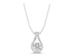 Round Halo Pendant Set in White gold with Prong-Set Diamond Center
