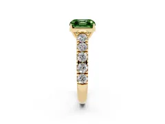 Fancy Green Asscher Cut Diamond Solitaire Ring Set in Yellow gold with Cut-Down Micro Pavé Band and Prong Setting