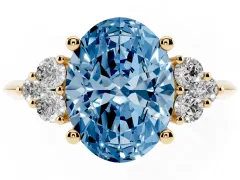 Fancy Blue Oval Cut Diamond Cluster Ring Set in Yellow gold with Plain Band and Prong Setting