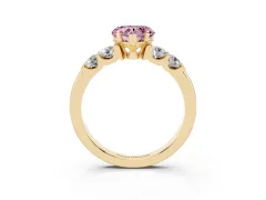 Fancy Pink Heart Cut Diamond Five-Stone Prong Set Engagement Ring Set in Yellow gold with Channel Band