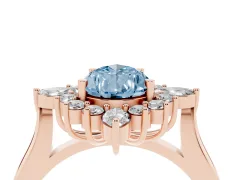 Fancy Blue Pear Cut Diamond Cluster Halo Ring Set in Rose gold with Marquise and Round Accents