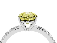 Fancy Yellow Oval Cut Diamond Pavé Solitaire Engagement Ring Set in Silver with Prong Setting