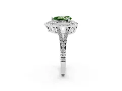 Fancy Green Pear Cut Diamond Double Halo Ring Set in White gold with Pavé Band