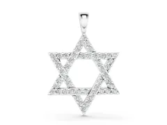 Pavé Round Diamond Star of David Pendant Set in White gold with Four-Prong Setting