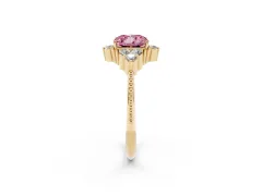 Fancy Pink Cushion Cut Diamond Cluster Ring Set in Yellow gold with Beaded Band