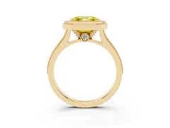 Fancy Yellow Asscher Cut Diamond Halo Milgrain Pavé Band Ring Set in Yellow gold with Prong Setting