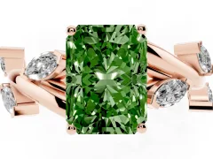 Fancy Green Radiant Cut Diamond Solitaire Ring Set in Rose gold with Twisted Marquise Accent Band