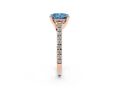 Fancy Blue Radiant Cut Diamond Solitaire Ring Set in Rose gold with Brilliant Pavé Band and Prong Setting