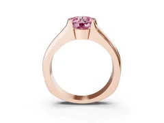 Fancy Pink Round Cut Diamond Bezel Solitaire Ring Set in Rose gold with Wide Band