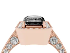 Fancy Black Radiant Cut Diamond Halo Engagement Ring Set in Rose gold with Accent Split Shank Band