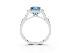 Fancy Blue Princess Cut Diamond Pavé Halo Engagement Ring Set in Silver with Pavé Band and Prong Setting