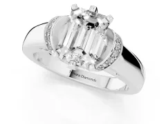 Emerald Cut Diamond Pavé Band Solitaire Ring Set in White gold with Prong Setting